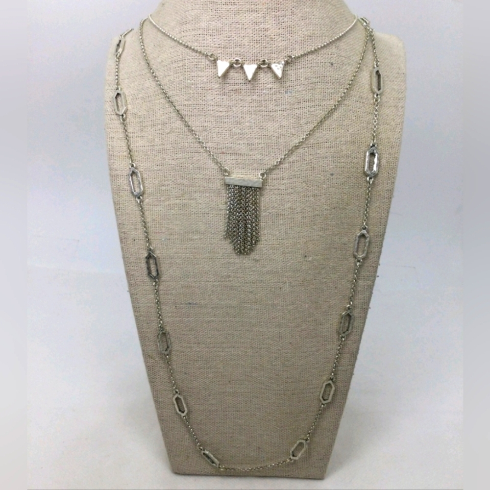 Lucky Brand Silvertone Layering Tassel Necklace 32"